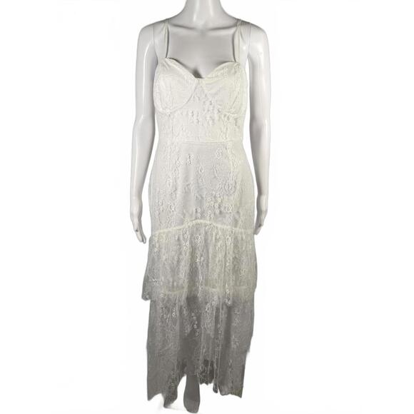 Lulus Elaborate Love White Lace Bustier Tiered High-Low Maxi Dress Size M - Picture 3 of 8